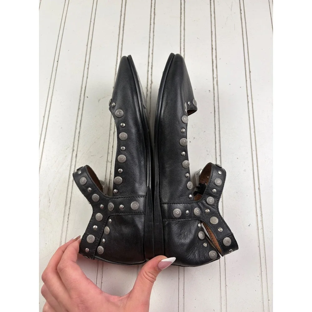 Free People Black Studded Mystic Mary Jane Leather Flats Women's Size US 6.5